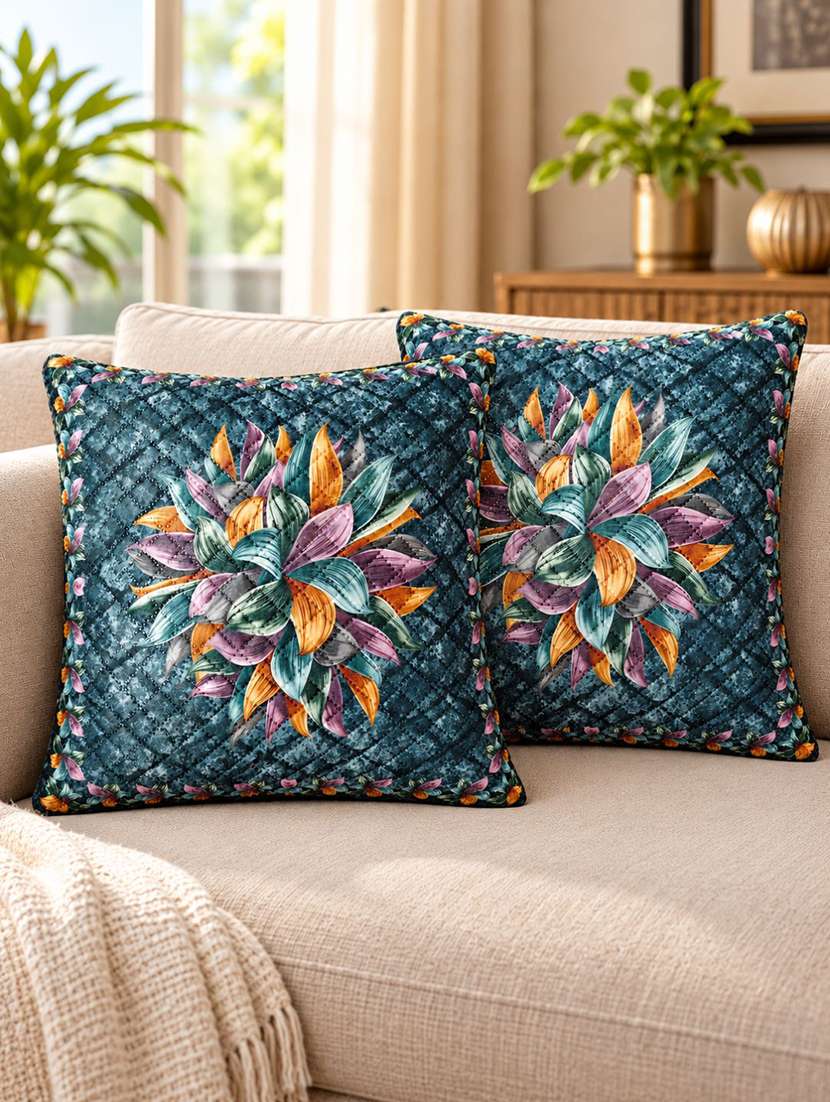 pracwal set of 2 premium navy blue velvet cushion covers 40x40 cm