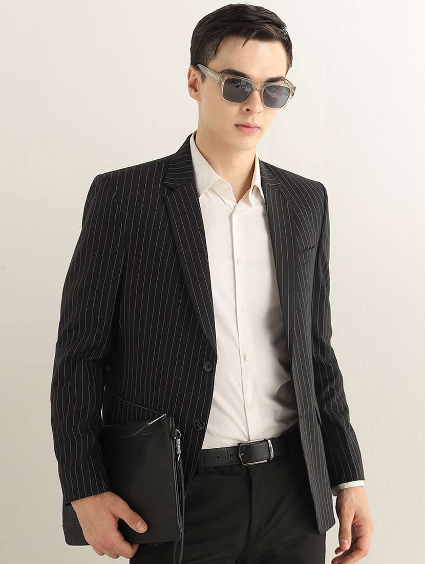 men striped lapel collar single breasted formal blazer