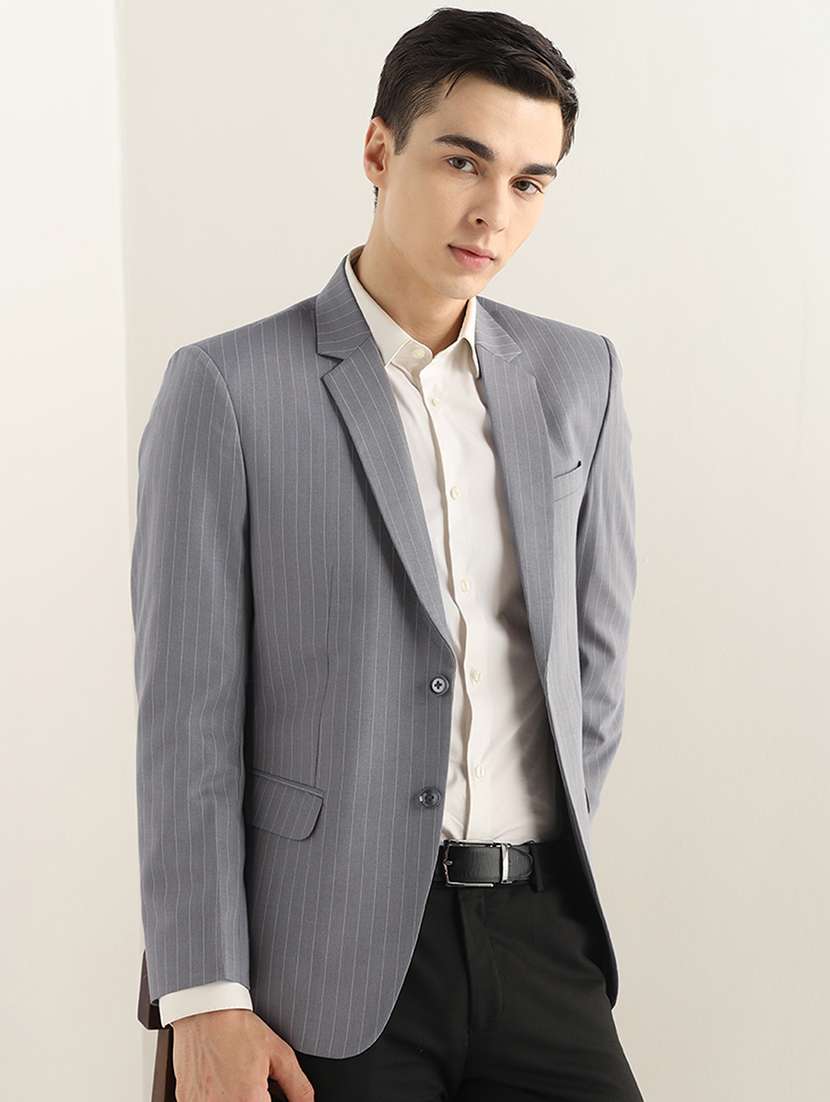 men striped lapel collar single breasted formal blazer