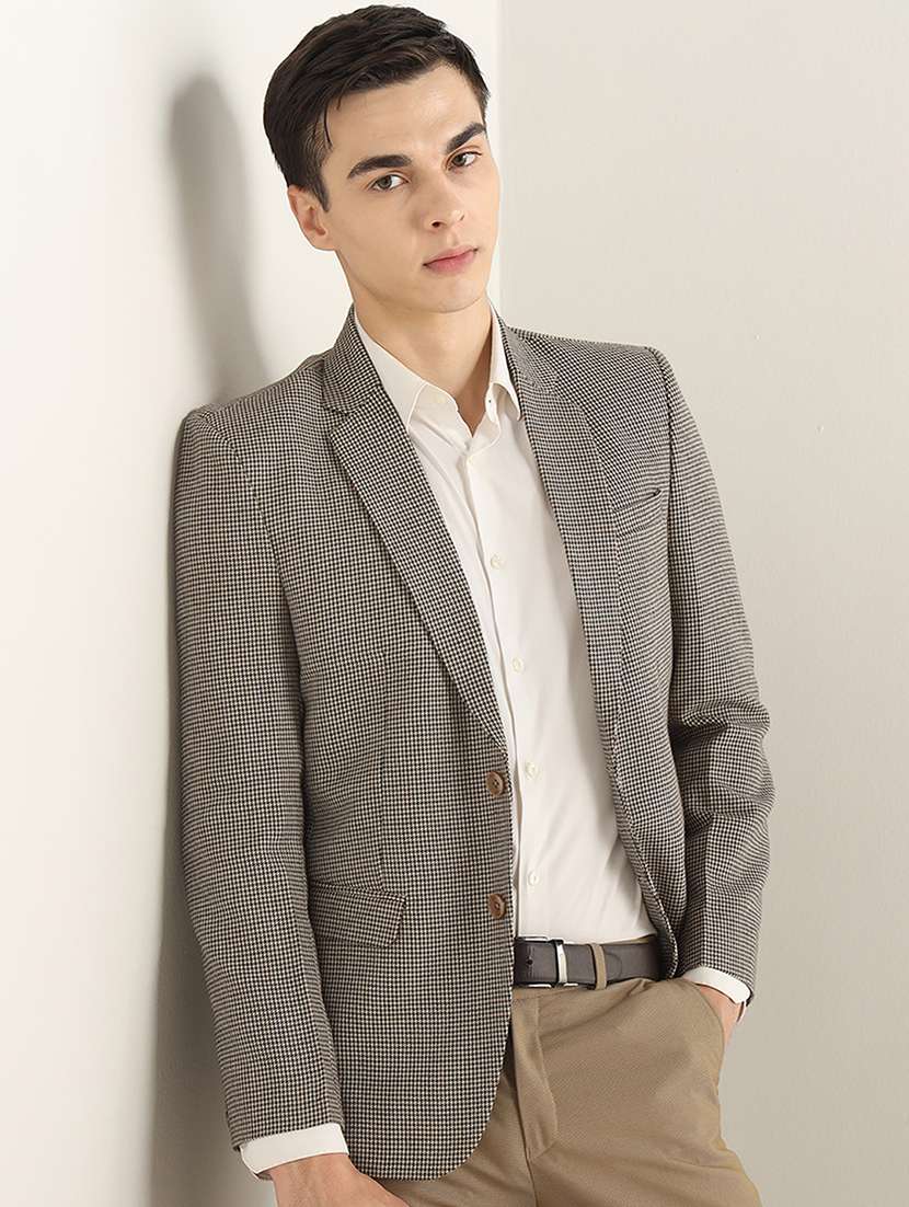 men checkered lapel collar single breasted formal blazer