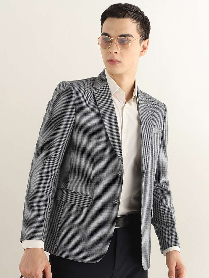 men checkered lapel collar single breasted formal blazer