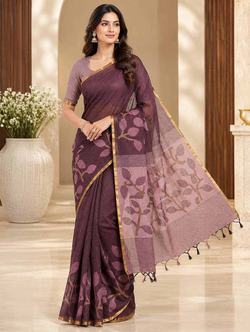 women printed casual wear saree with blouse