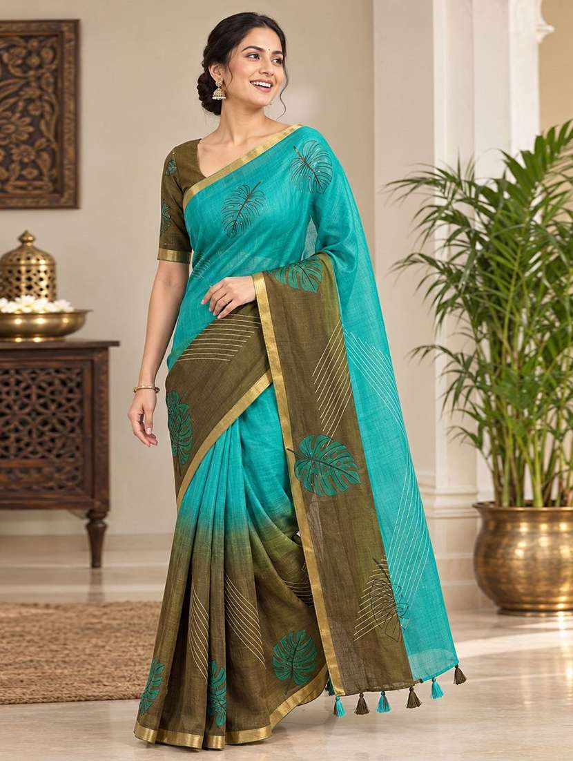 women printed casual wear saree with blouse