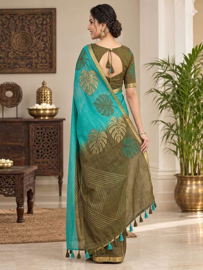 Women Printed Casual Wear Saree With Blouse - 22755559 -  Standard Image - 3