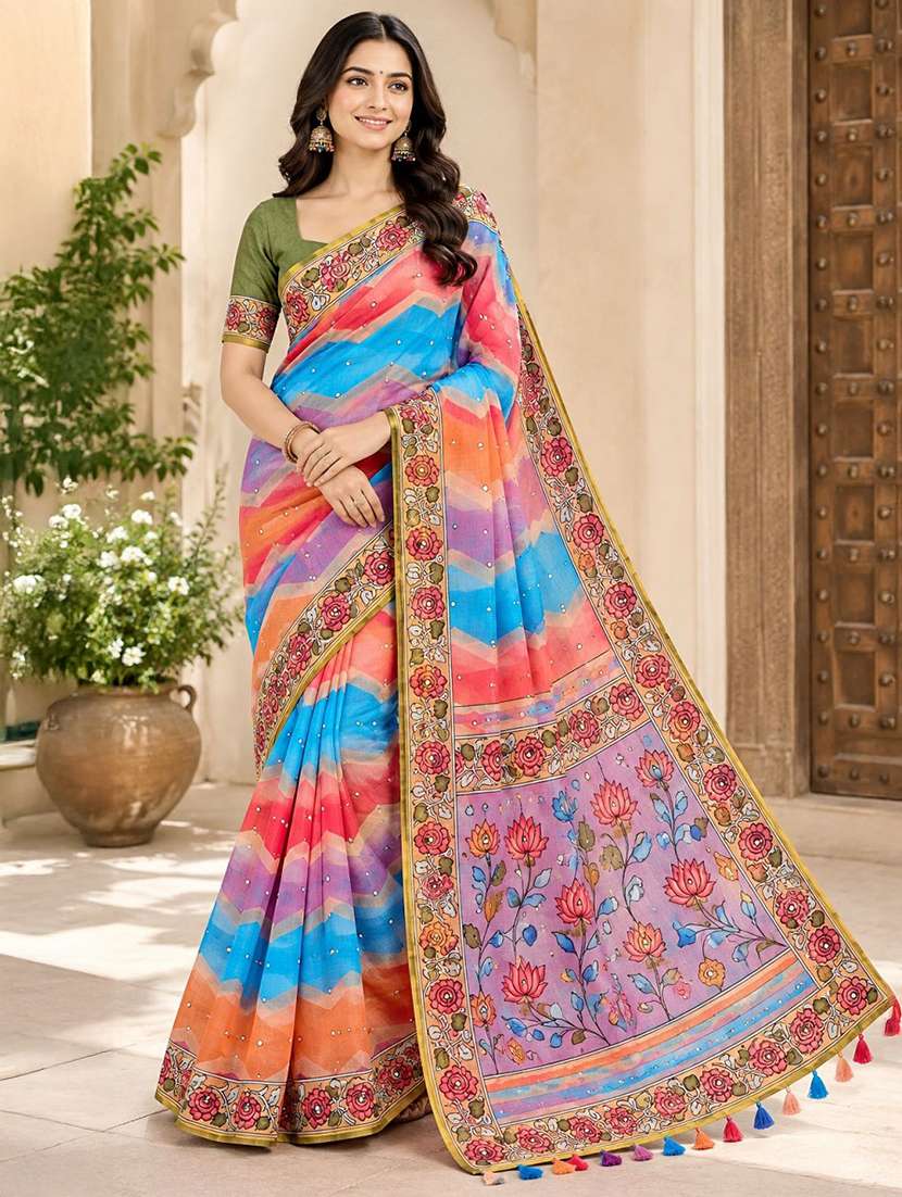 women printed casual wear saree with blouse