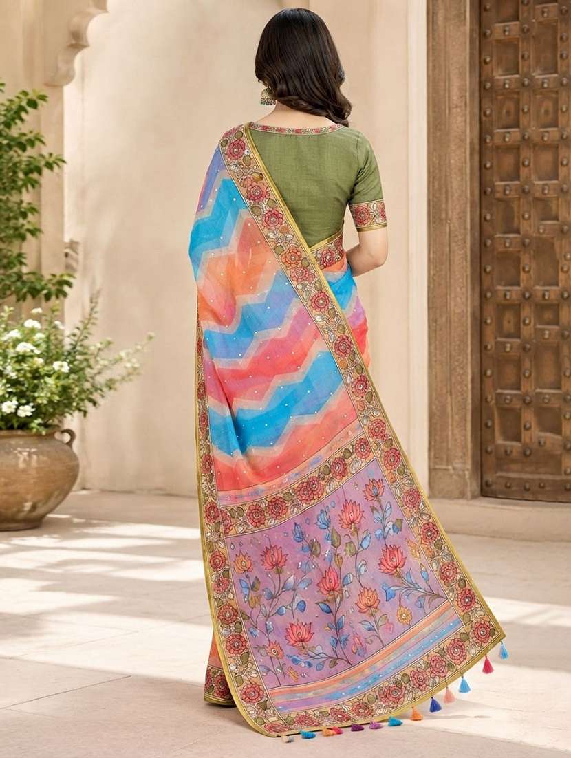 Women Printed Casual Wear Saree With Blouse - 22755568 -  Standard Image - 3