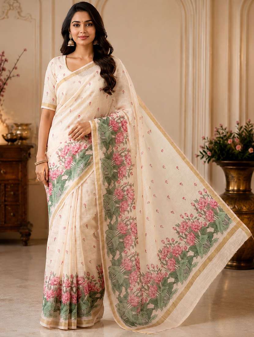 women printed casual wear saree with blouse