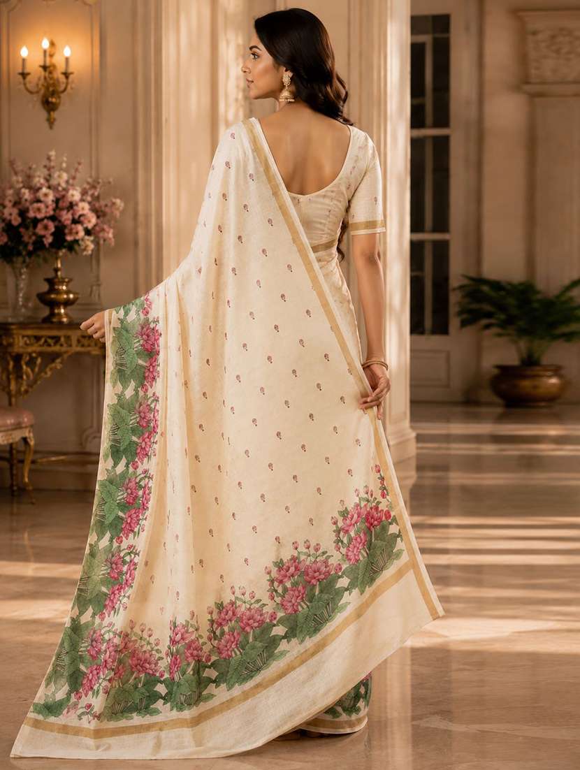 Women Printed Casual Wear Saree With Blouse - 22755578 -  Standard Image - 3