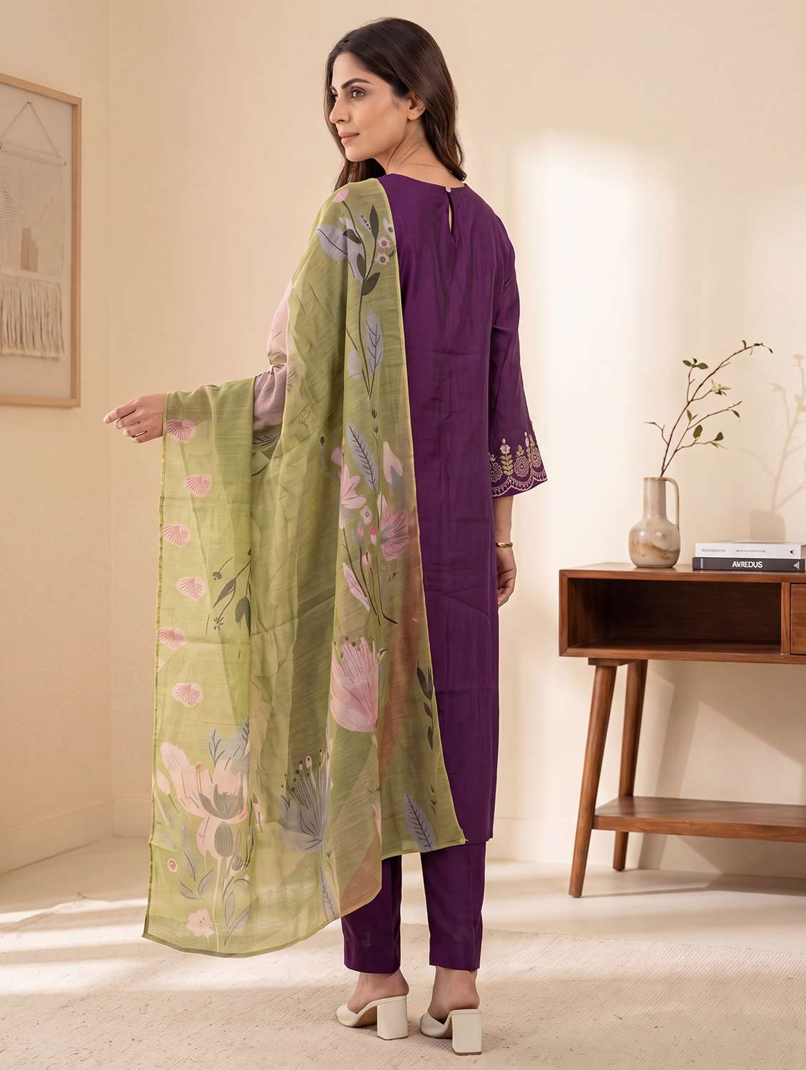 Women Embroidered Three Quarter Sleeve Kurta Pant With Dupatta Set - 22755709 -  Standard Image - 3