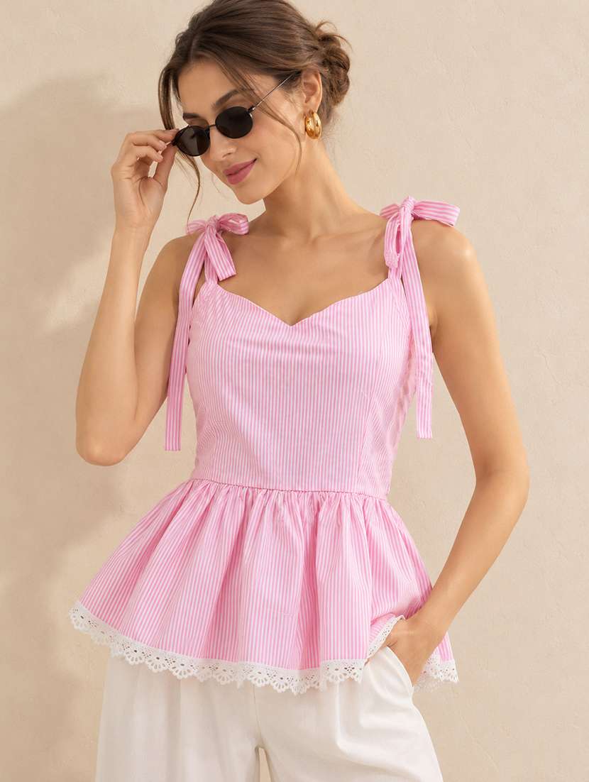 women striped sleeveless peplum top