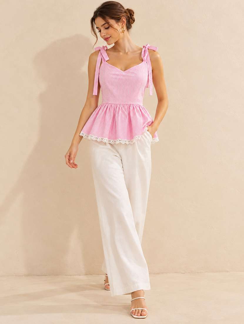 Women Striped Sleeveless Peplum Top - 22755715 -  Standard Image - 5