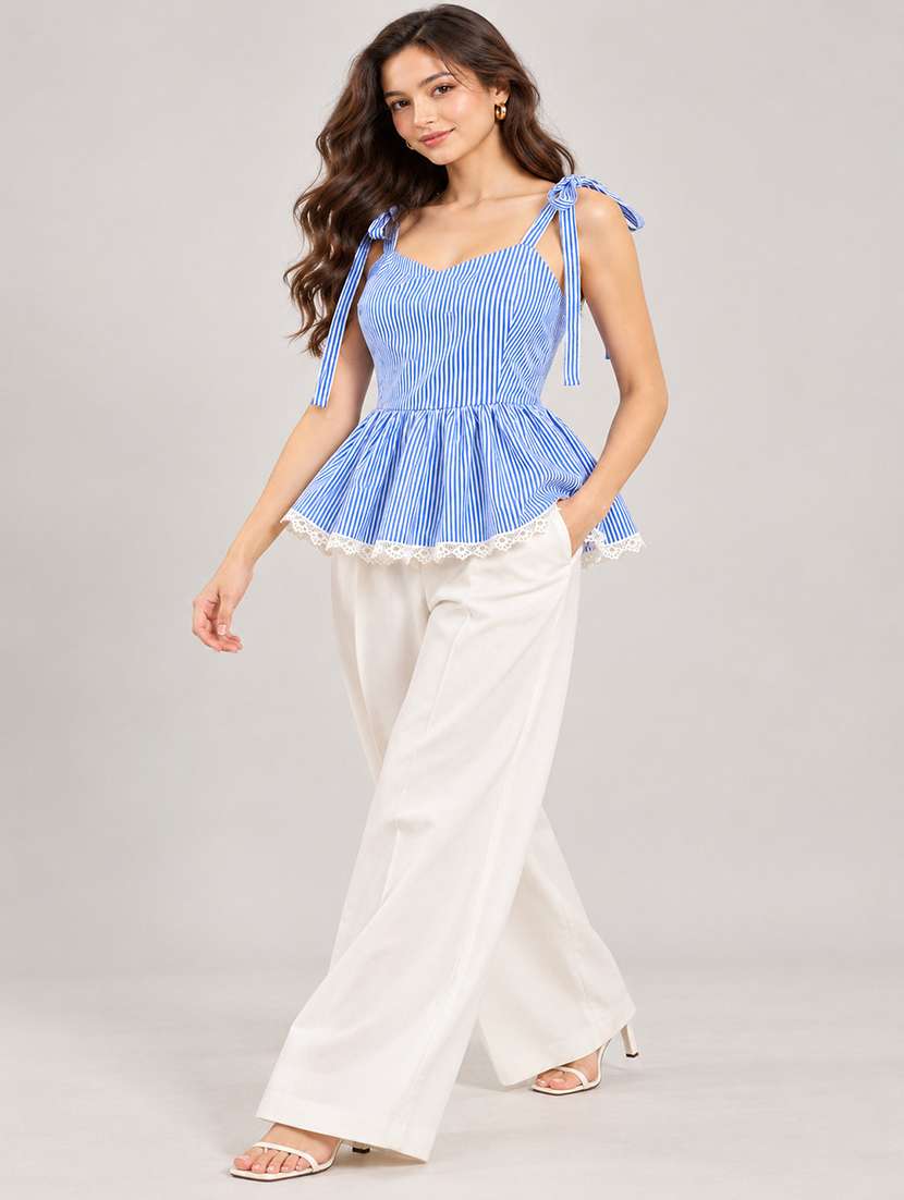 Women Striped Sleeveless Peplum Top - 22755717 -  Standard Image - 5