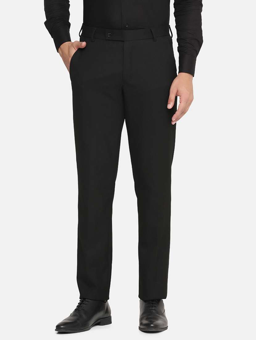 men solid mid rise slim fit formal trouser