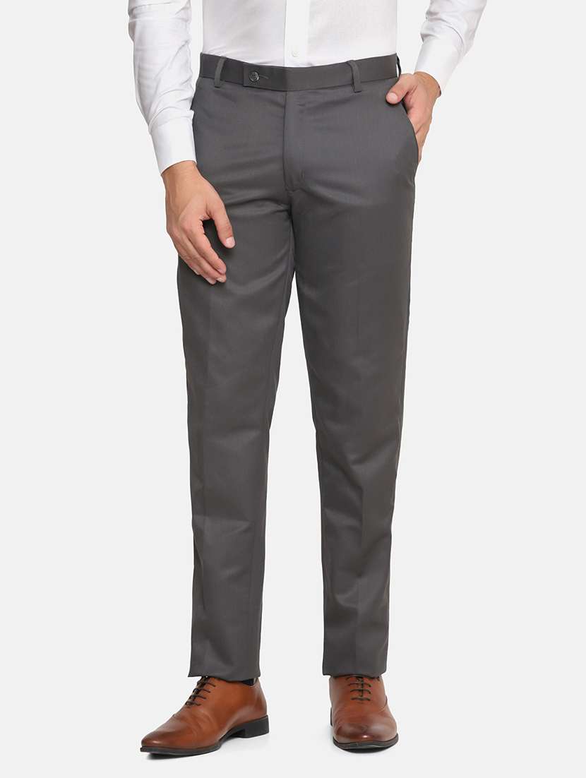 men solid mid rise flat front formal trouser