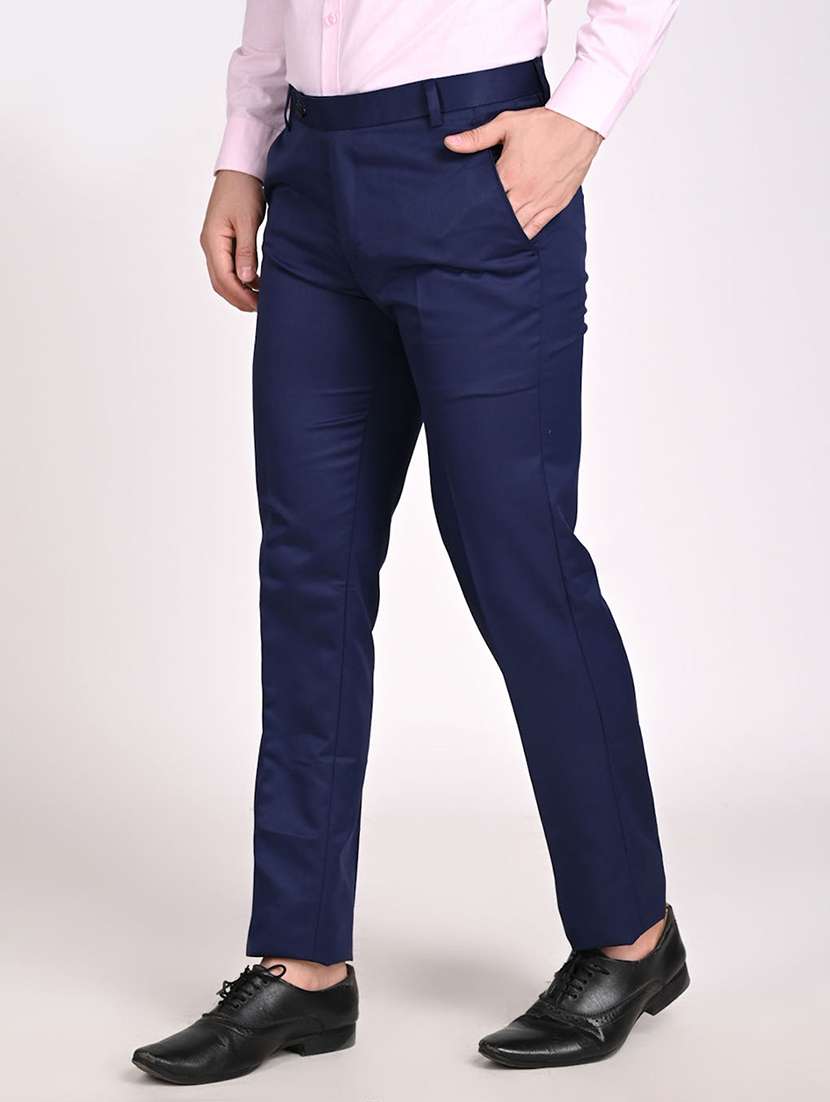 men solid mid rise flat front formal trouser