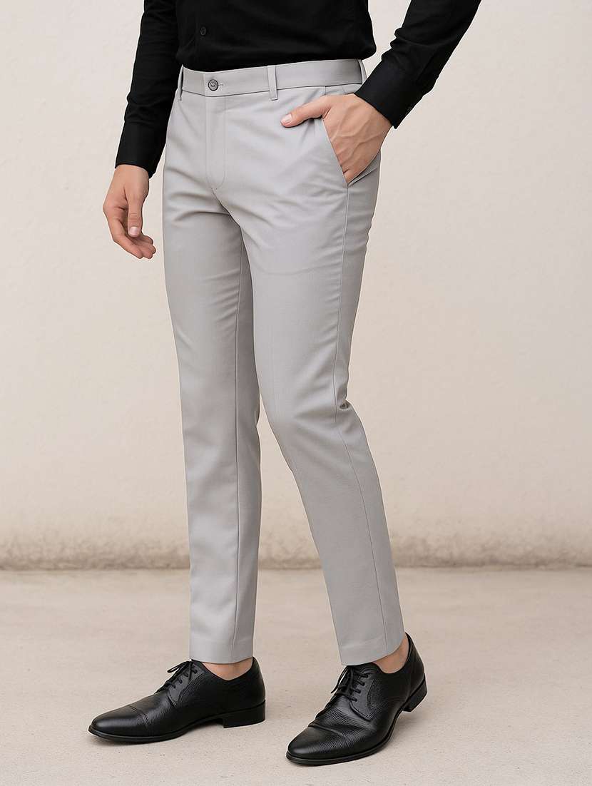 men solid mid rise flat front formal trouser