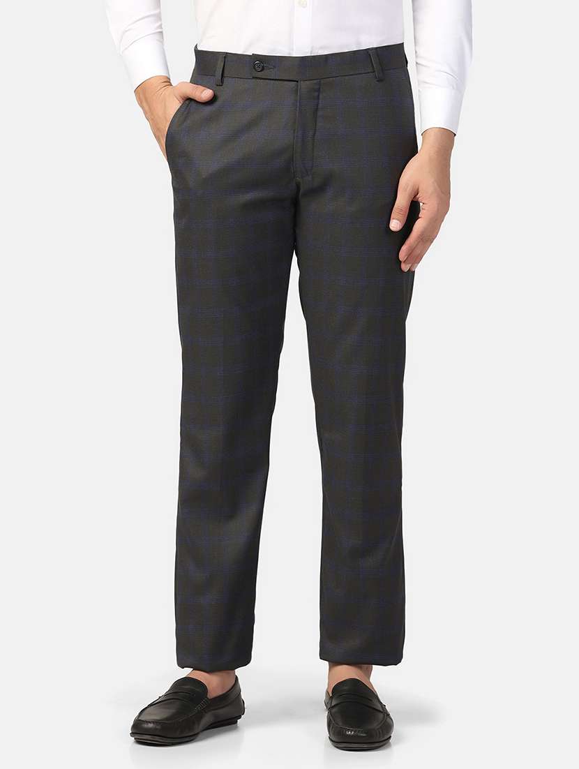 men checkered mid rise flat front formal trouser