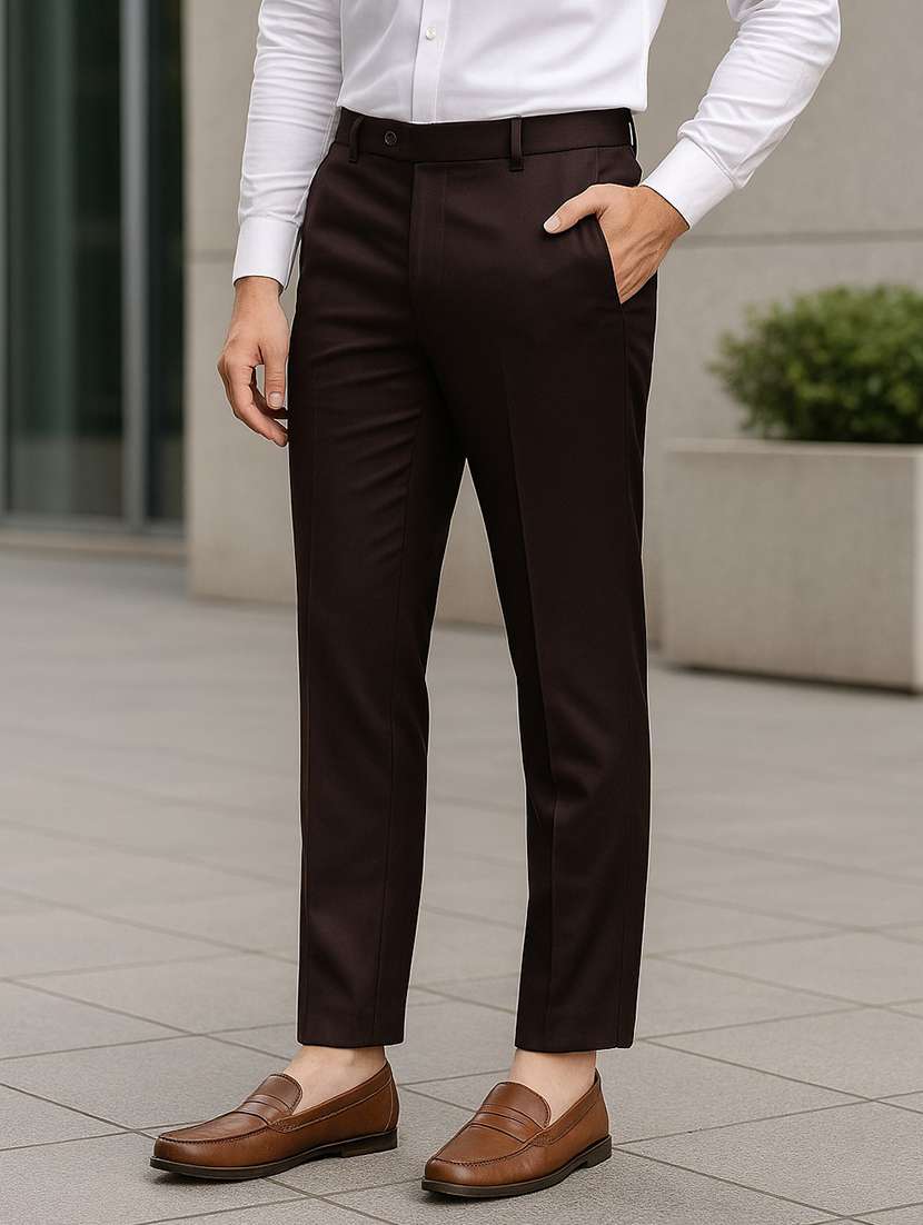 men solid mid rise flat front formal trouser