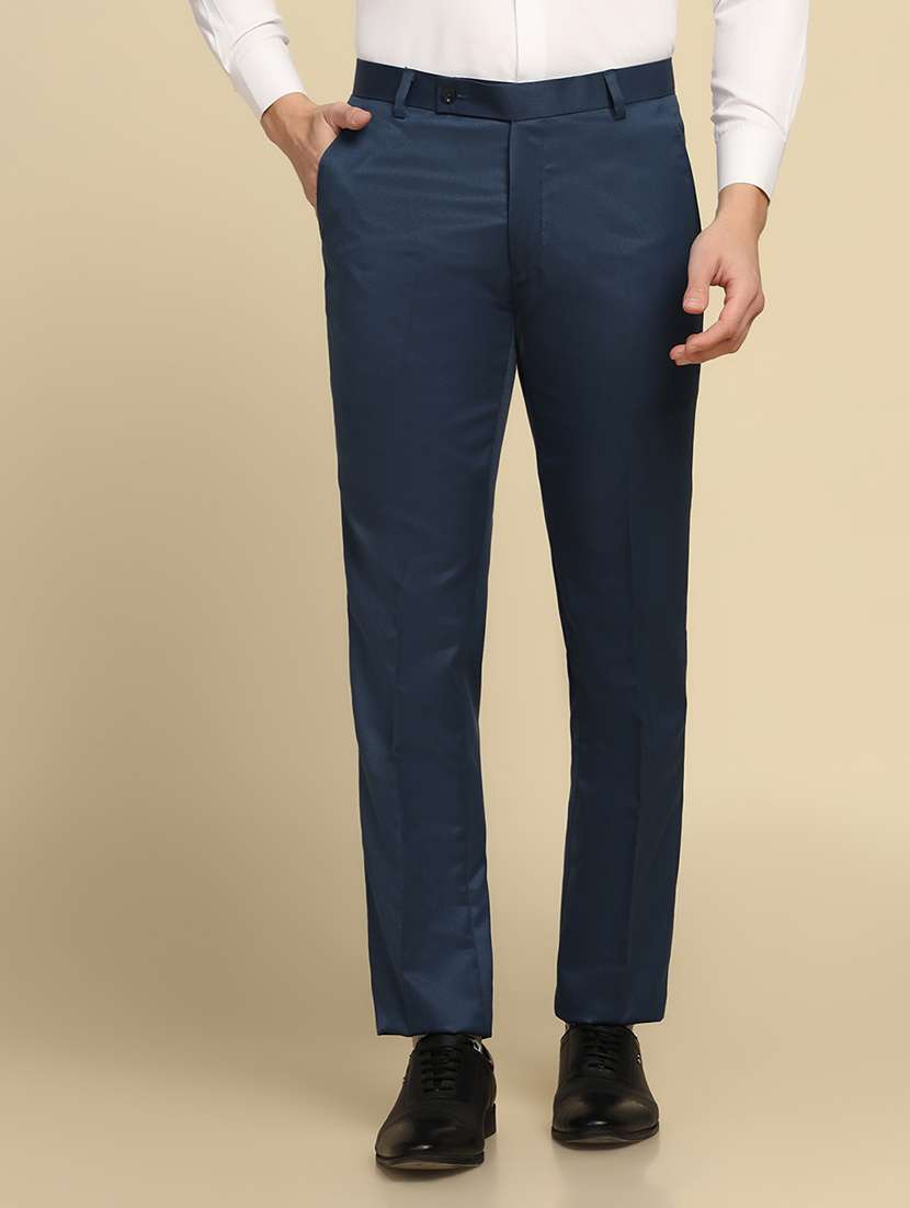 men solid mid rise flat front formal trouser