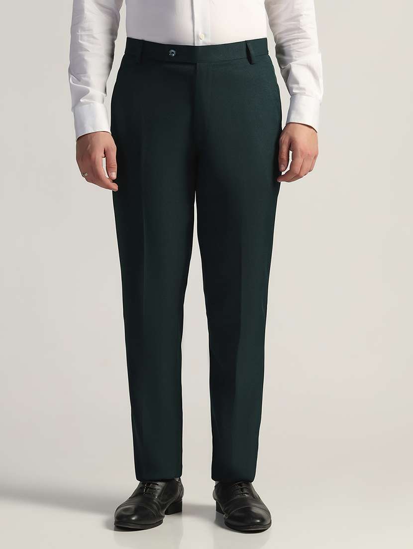 men solid mid rise flat front formal trouser