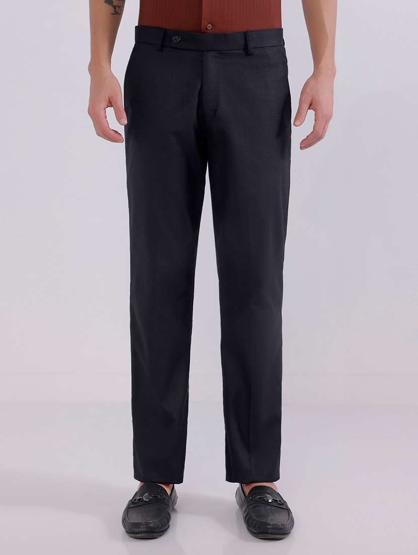 men solid mid rise flat front formal trouser