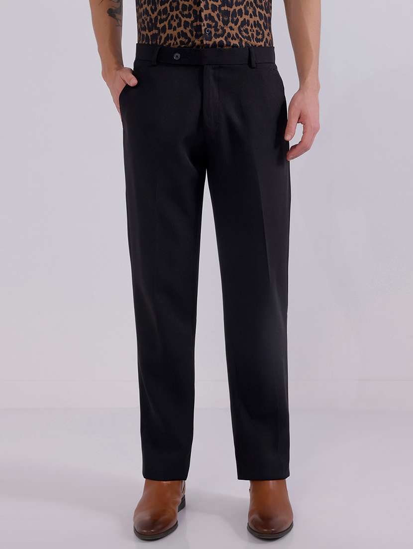 men solid mid rise flat front formal trouser