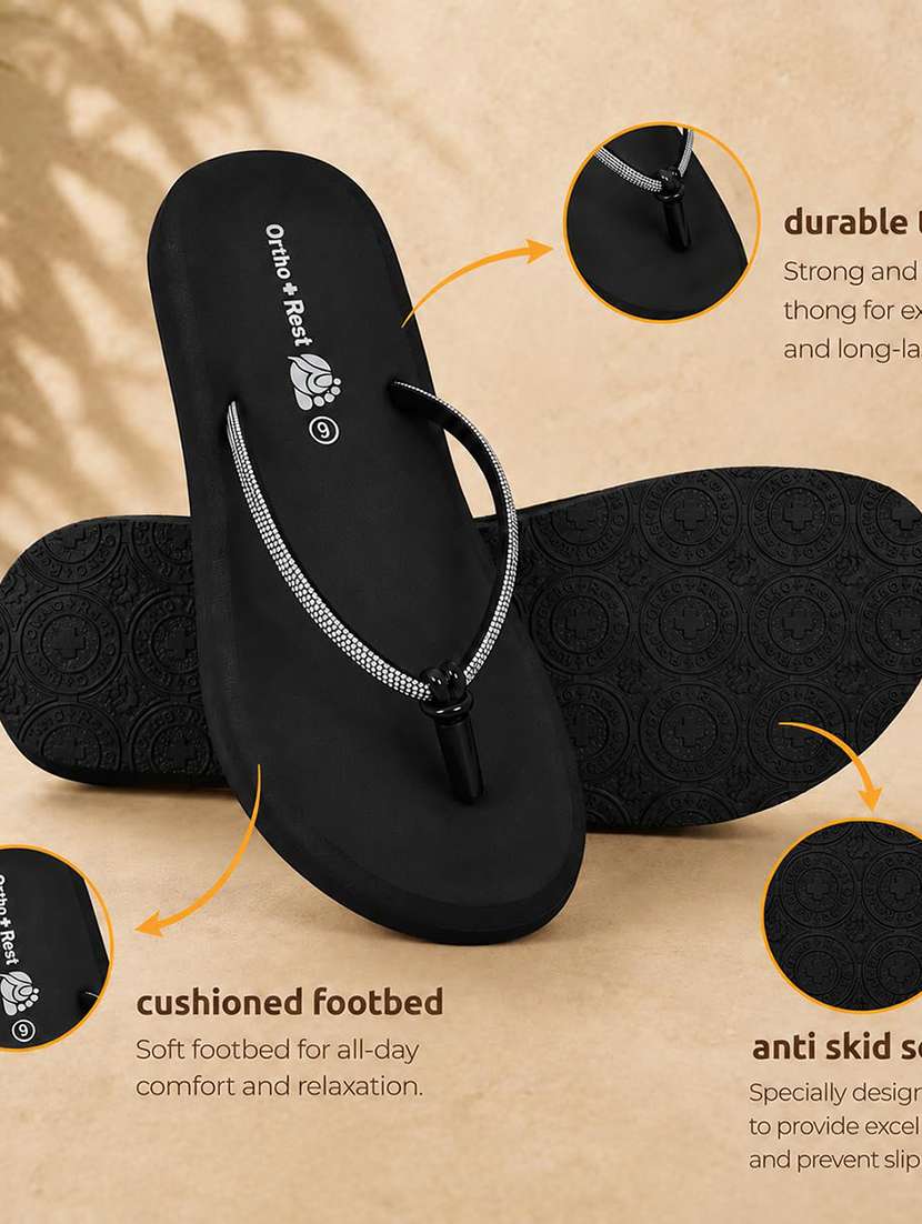 Women Black Orthosoft Flip Flop - 22755919 -  Standard Image - 3