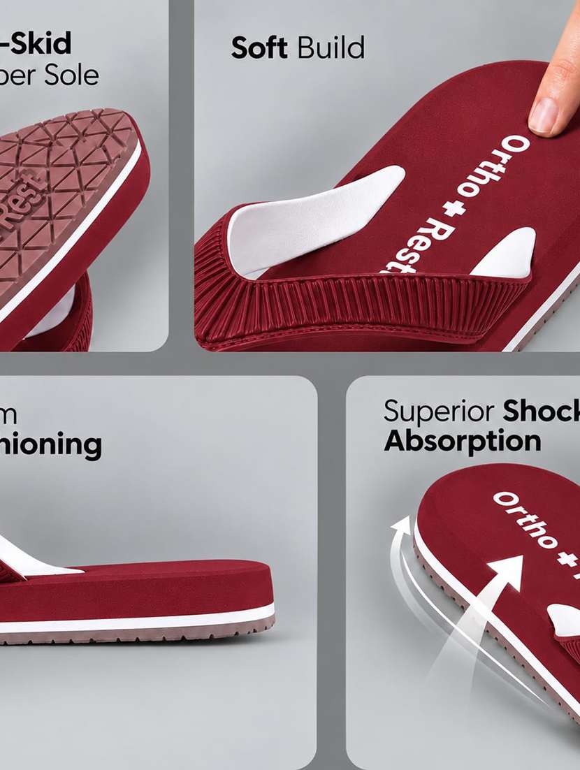 Maroon Rubber Orthosoft Flip Flops - 22755934 -  Standard Image - 3