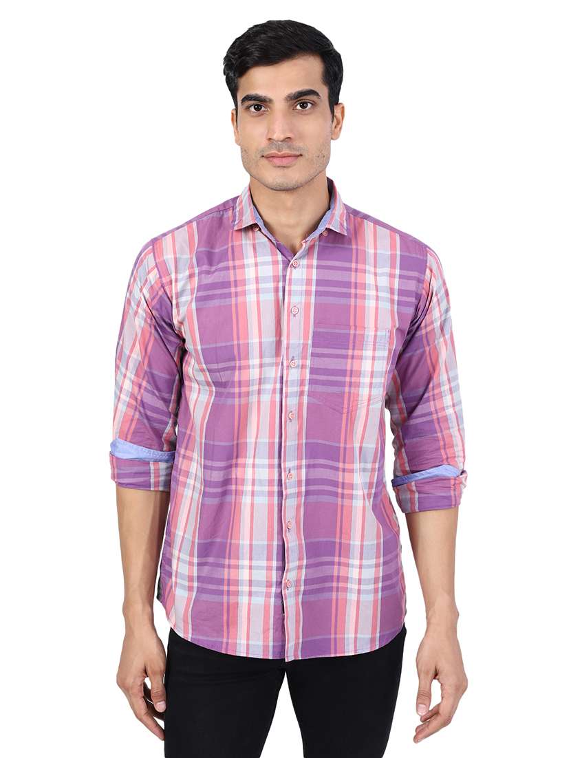 men checkered long sleeve slim fit casual shirt