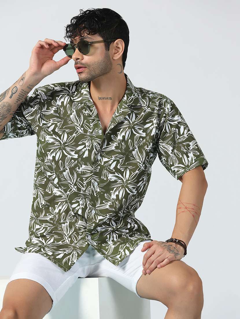 men printed short sleeve regular fit casual shirt