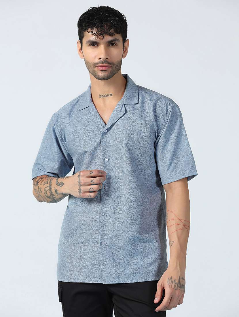 men printed short sleeve regular fit casual shirt