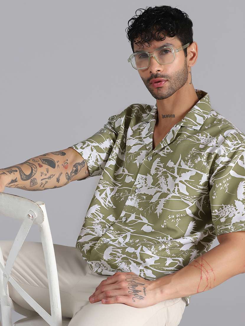 men printed short sleeve regular fit casual shirt