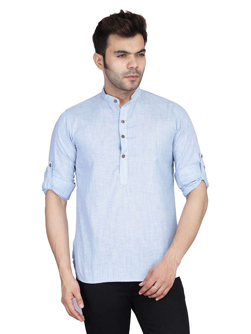 men solid mandarin neck short kurta