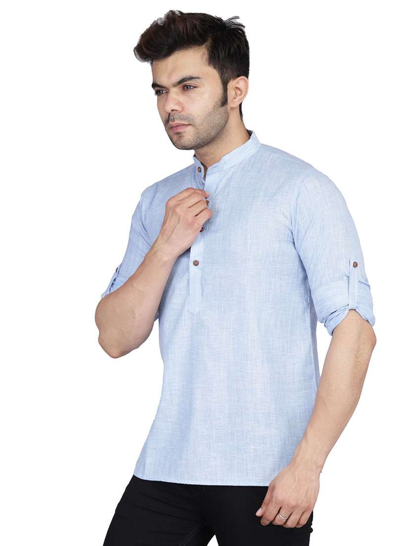 Men Solid Mandarin Neck Short Kurta - 22756086 -  Standard Image - 3