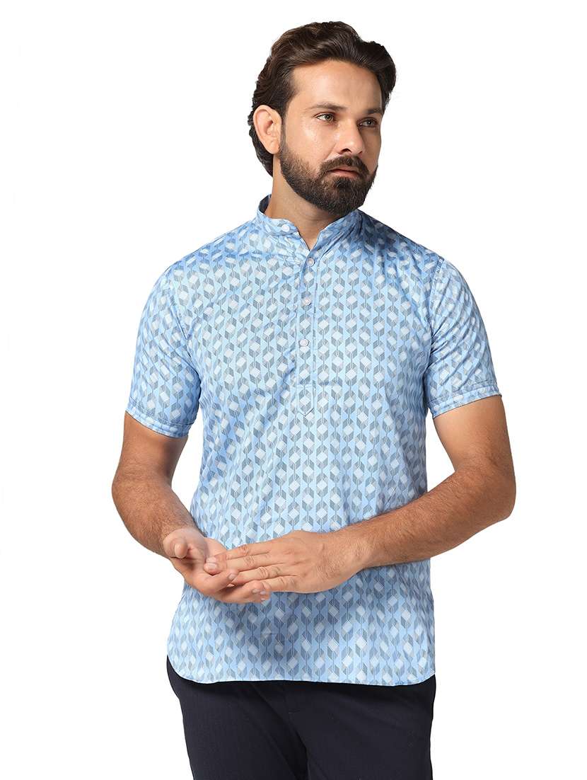 men printed mandarin neck short kurta