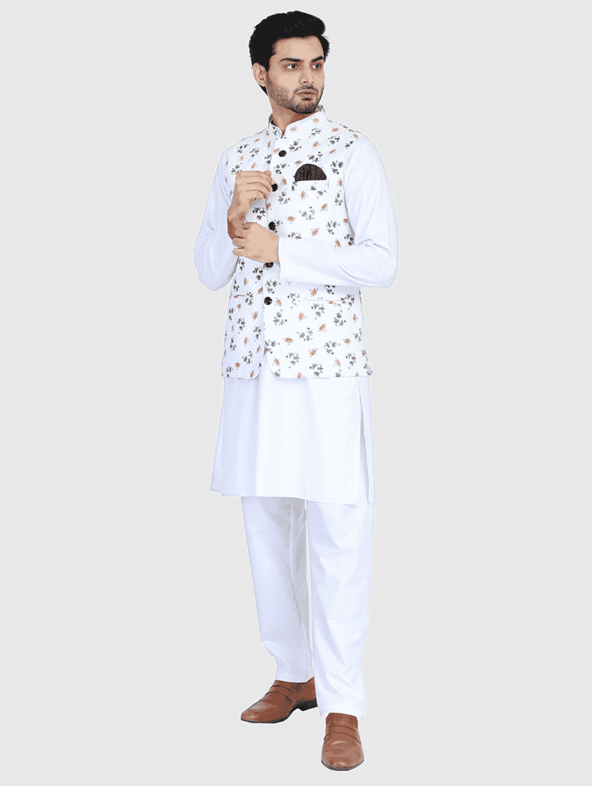 Men Printed Mandarin Neck Kurta Pyjama With Jacket Set - 22756127 -  Standard Image - 3