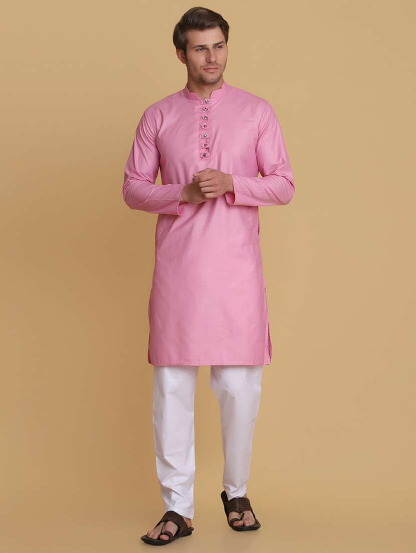 men solid mandarin neck kurta pyjama set