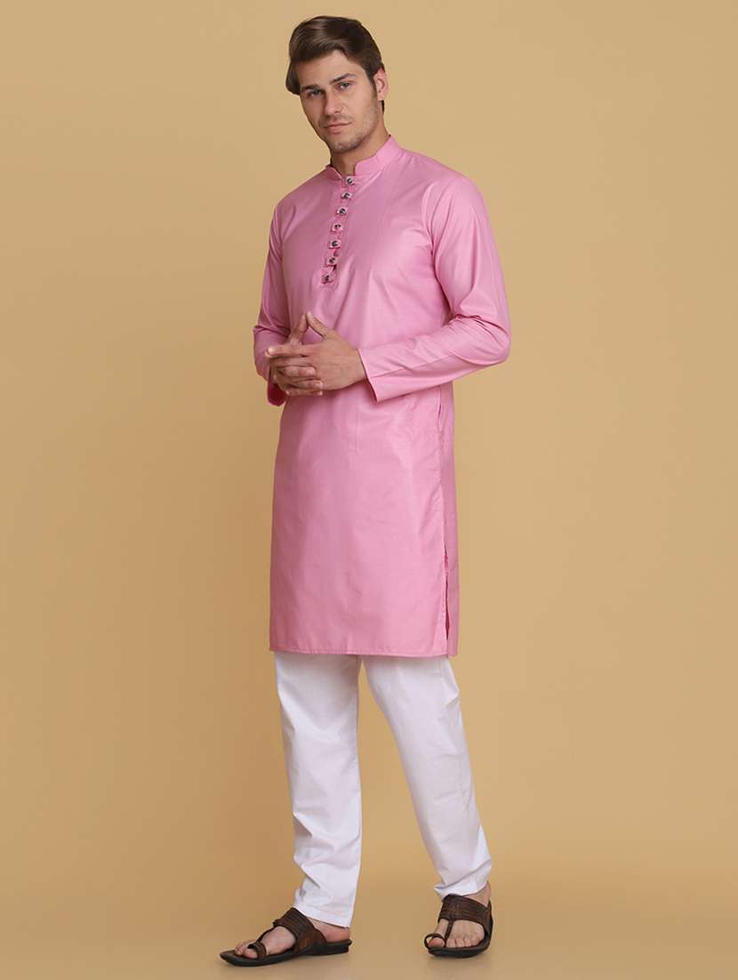 Men Solid Mandarin Neck Kurta Pyjama Set - 22756140 -  Standard Image - 3