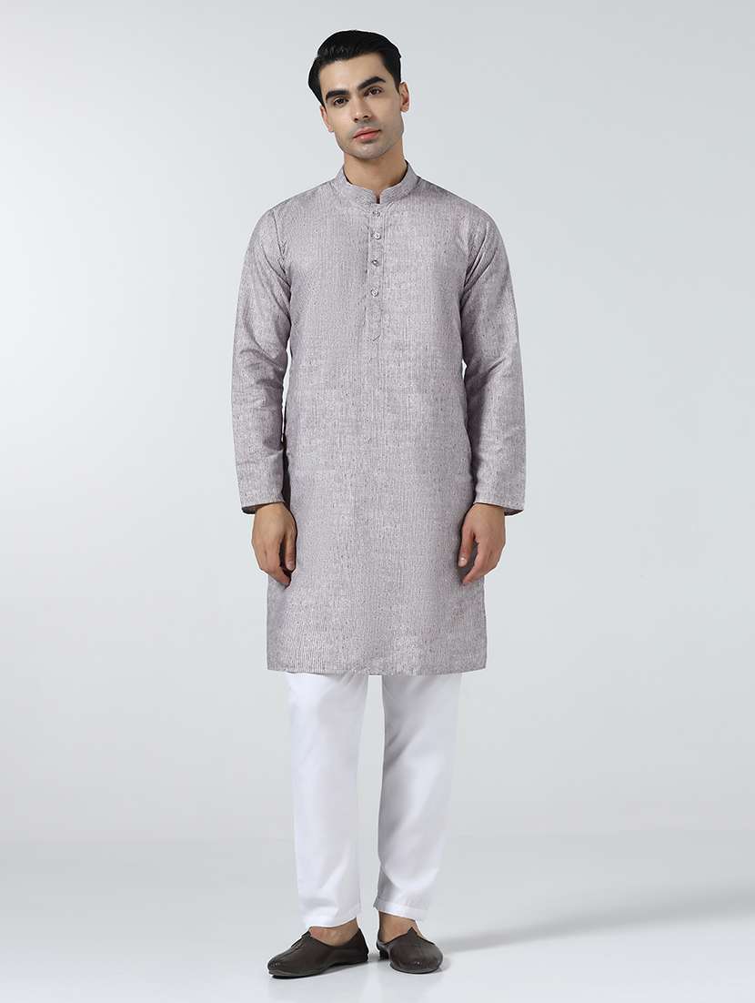 men self design mandarin neck kurta pyjama set
