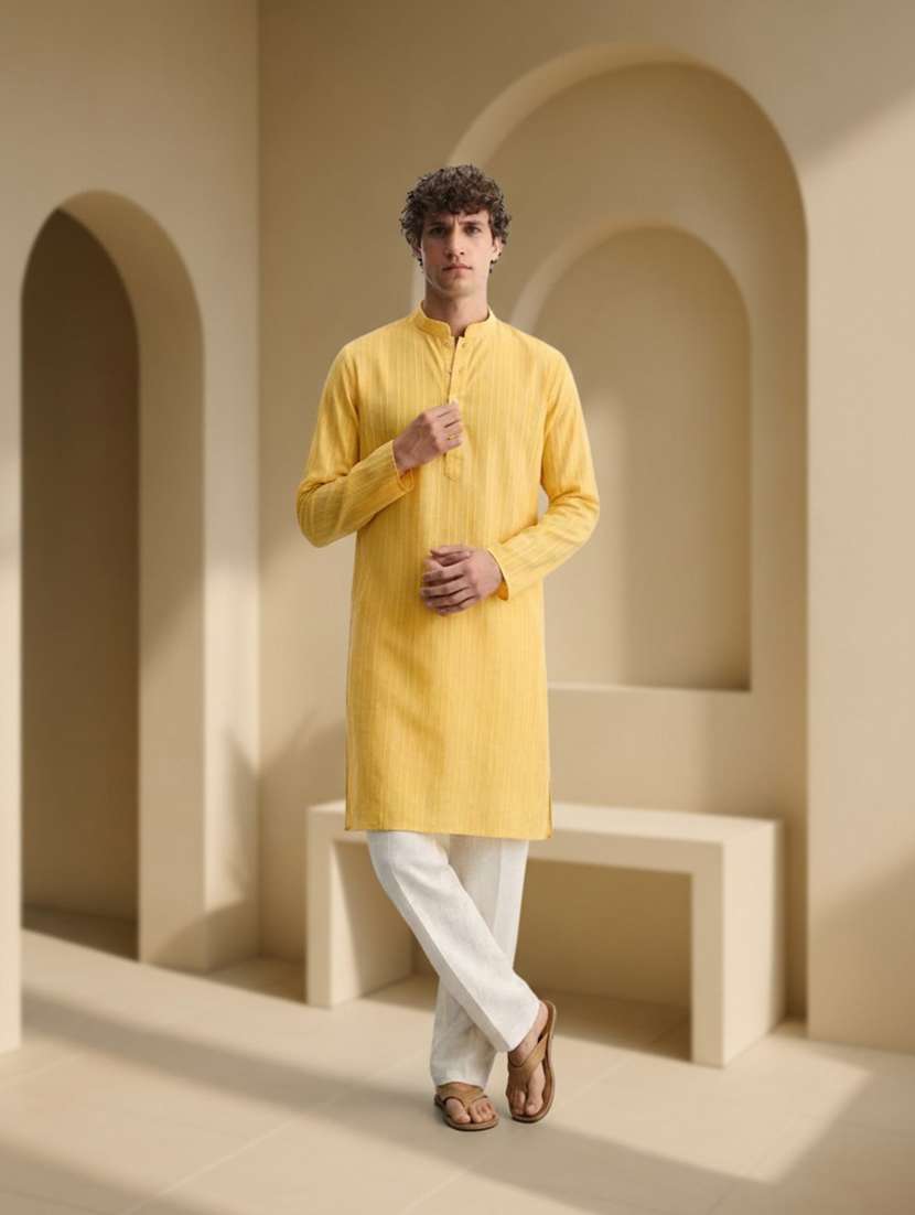 Men Striped Mandarin Neck Kurta With Trousers Set - 22756172 -  Standard Image - 3