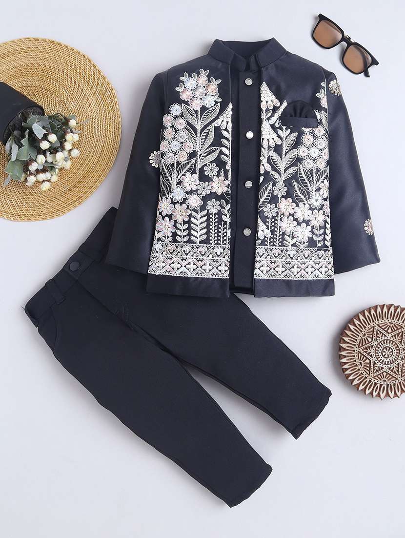 boys embroidered long sleeves sherwani set