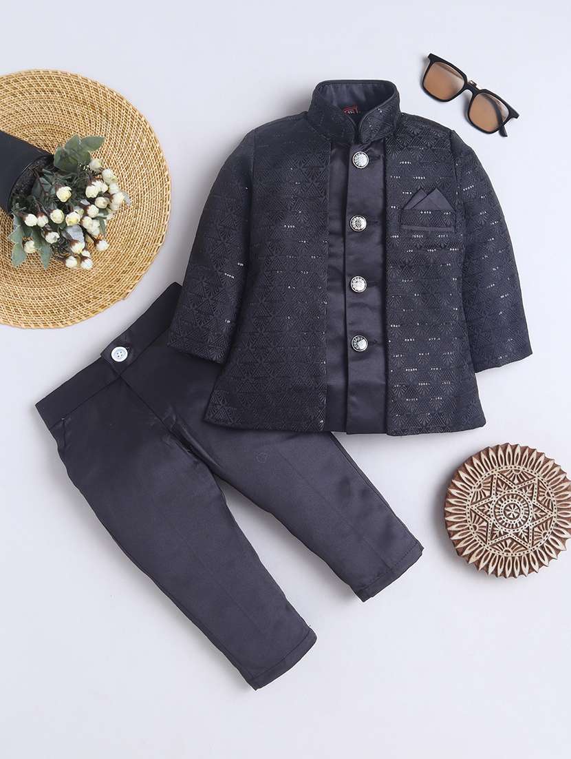 boys embroidered long sleeves sherwani set