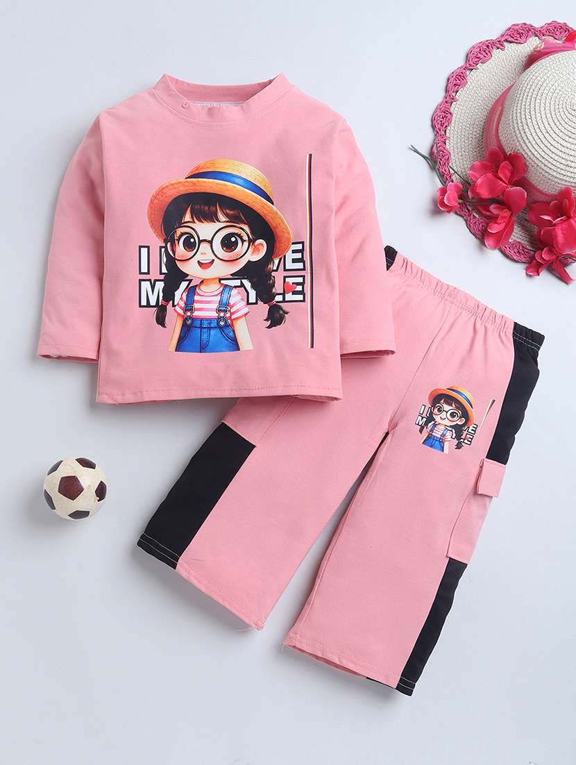 girls printed long sleeves full length set