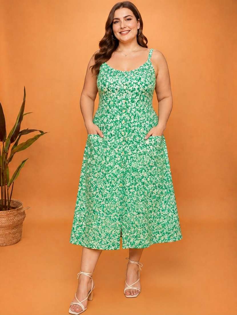 women printed shoulder strap a-line dress