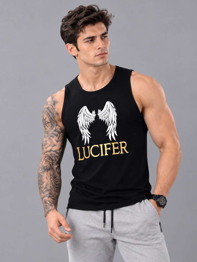 men printed sleeveless vest