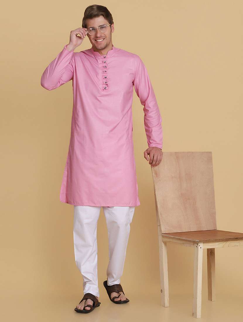 men solid mandarin neck long kurta