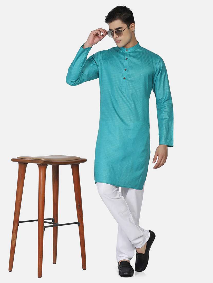 men self design mandarin neck long kurta