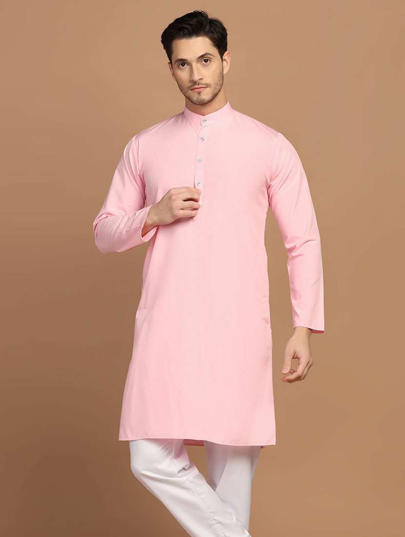 men solid mandarin neck long kurta