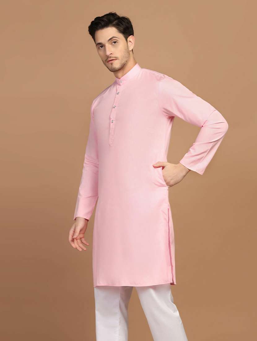 Men Solid Mandarin Neck Long Kurta - 22760720 -  Standard Image - 3