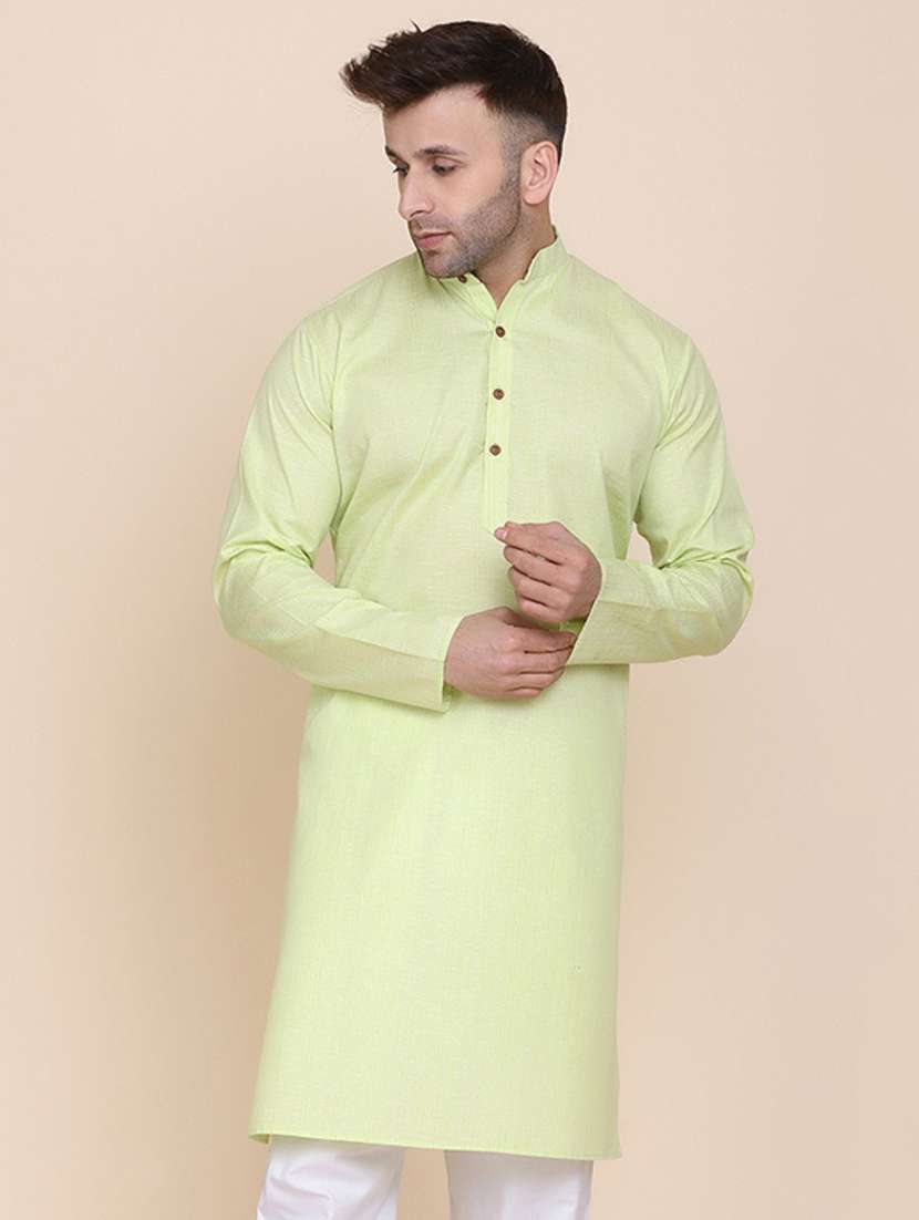 men solid mandarin neck long kurta